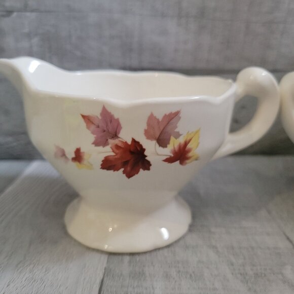 Vintage Creamer & Sugar Bowl Set With Autumn Leaf Design - Picture 5 of 5